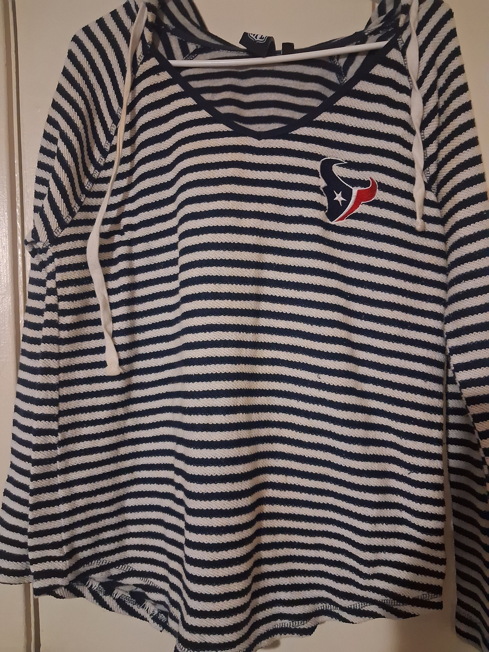 NFL Houston Texans  Navy and White Striped V-Neck Hoodie Size XL Women